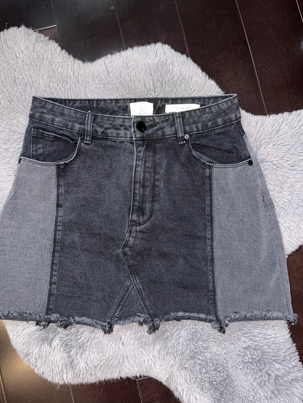 Cotton On Two-Tone Black & Gray Denim Mini Skirt